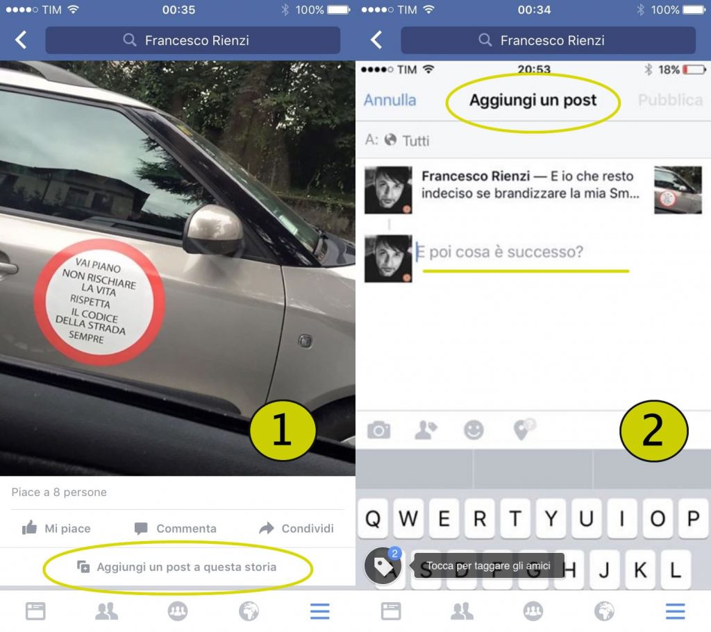 Facebook - Aggiungi un post alla tua storia